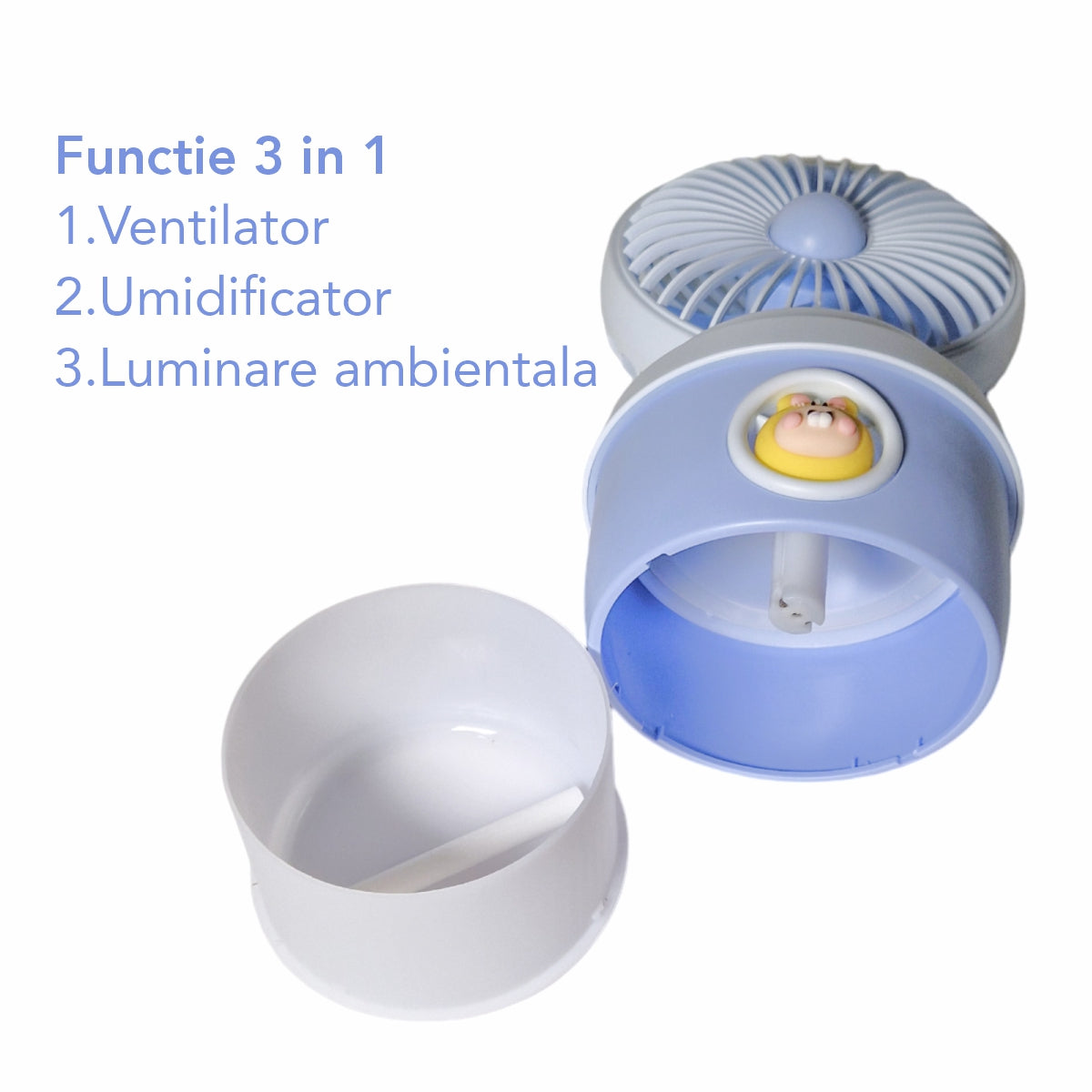 Ventilator si Umidificator, cu acumulator, Naimeed D5833, USB, Albastru, 110x210x105mm