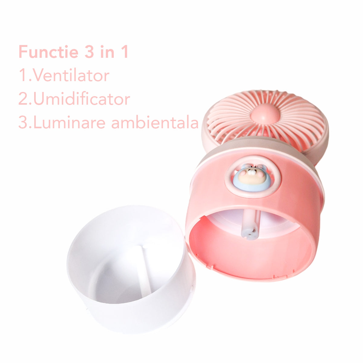Ventilator si Umidificator, cu acumulator, Naimeed D5834, USB, Roz, 110x210x105mm