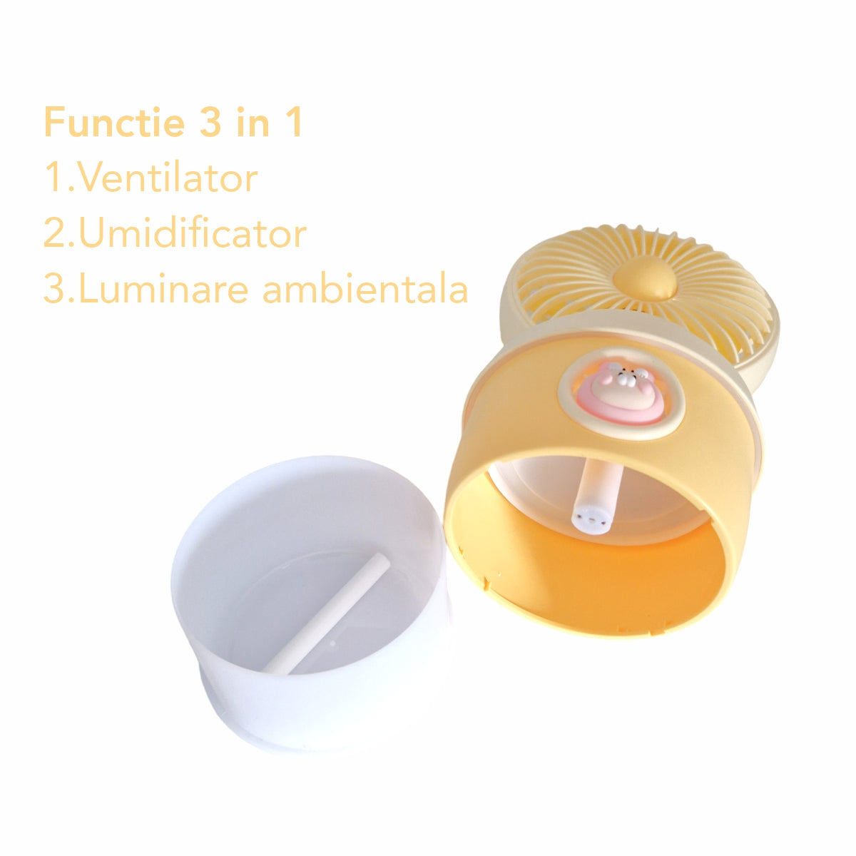 Ventilator si Umidificator, cu acumulator, Naimeed D5835, USB, Galben, 110x210x105mm