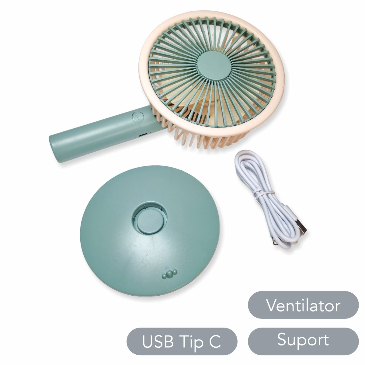 Ventilator, cu acumulator, Naimeed D5843, USB, Turcoaz, 140x230x74mm