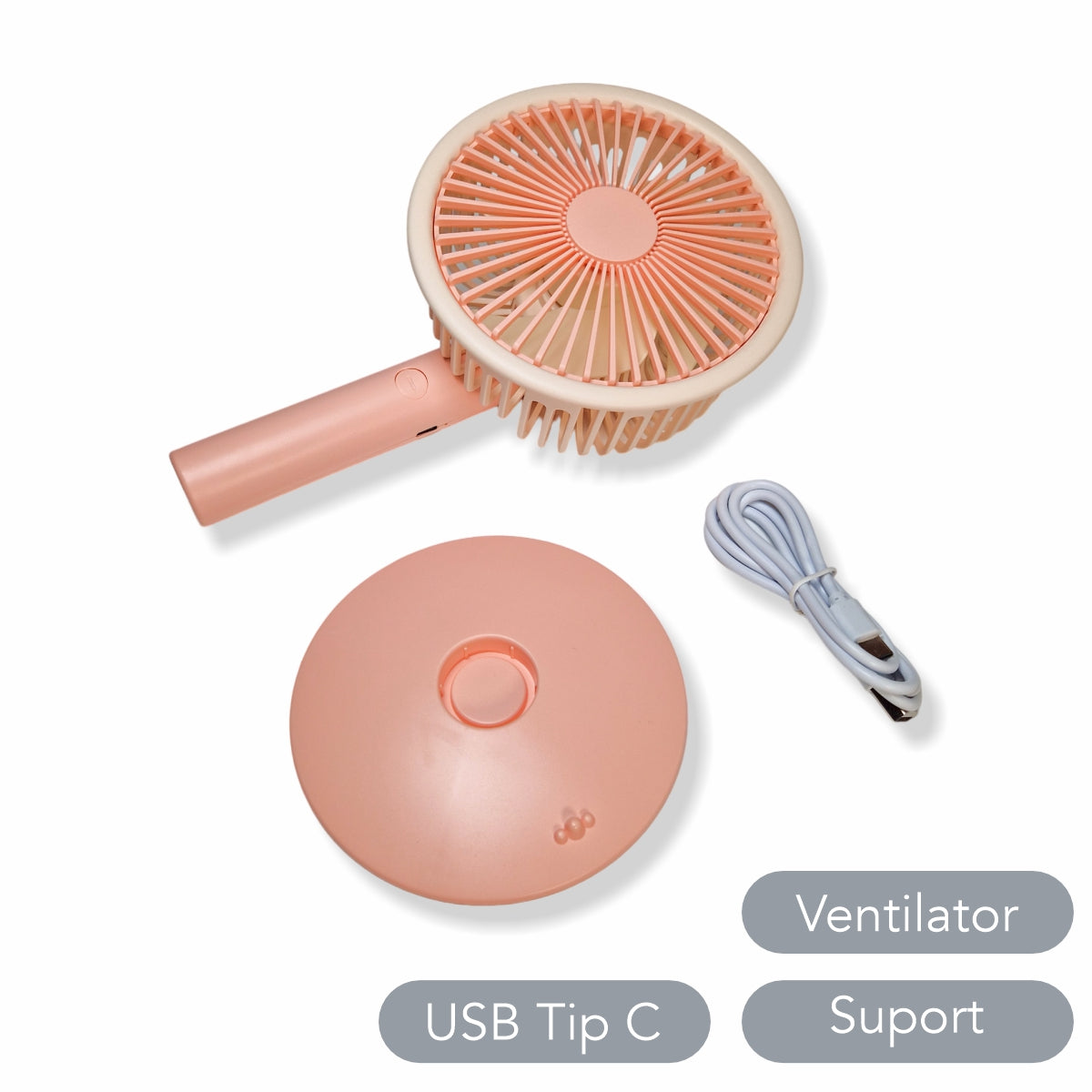Ventilator, cu acumulator, Naimeed D5845, USB, Roz, 140x230x74mm