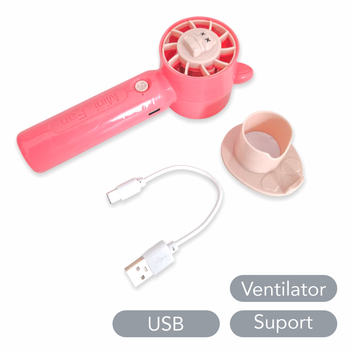 Ventilator, cu acumulator, Naimeed D5875, USB, Roz, 50x178x47mm