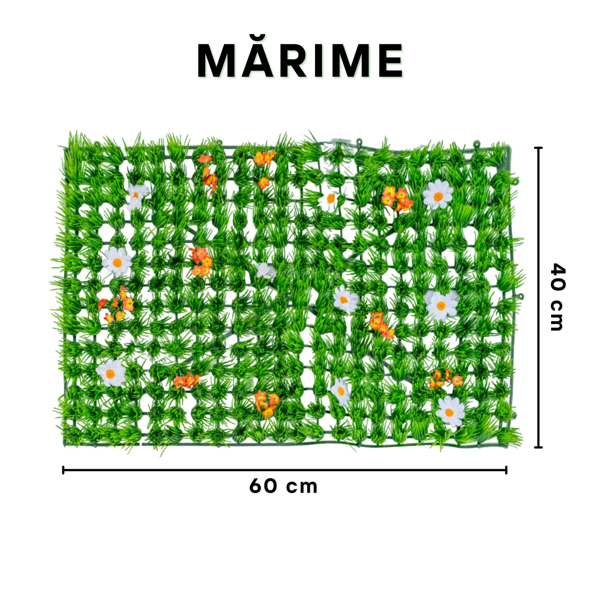 Panou din plante artificiale, cu iarba si flori, Naimeed D5894, Multicolor, 600x400mm