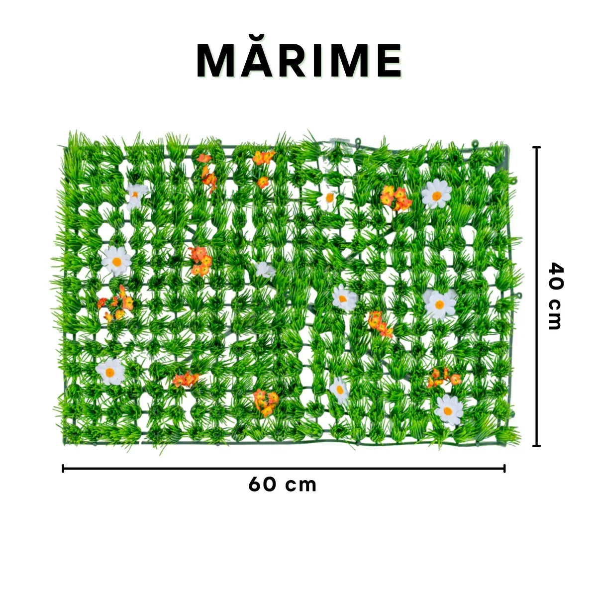 Panou din plante artificiale, cu iarba si flori, Naimeed D5894, Multicolor, 600x400mm - 221.ro