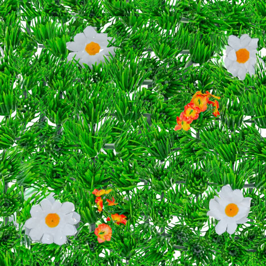 Panou din plante artificiale, cu iarba si flori, Naimeed D5894, Multicolor, 600x400mm