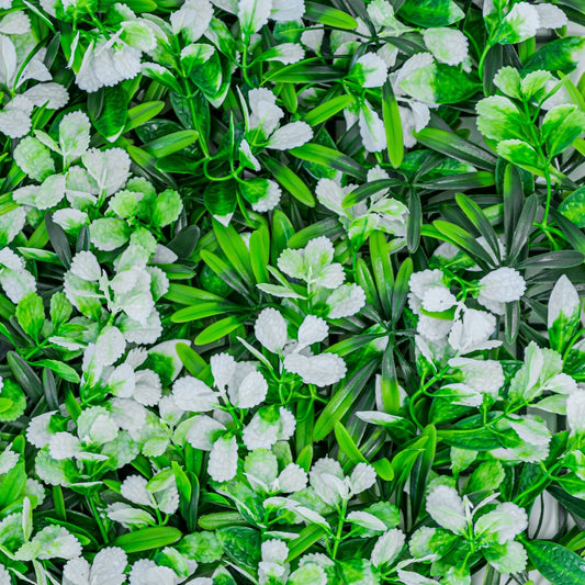 Panou din plante artificiale, cu frunze, Naimeed D5895, Alb-Verde, 600x400mm