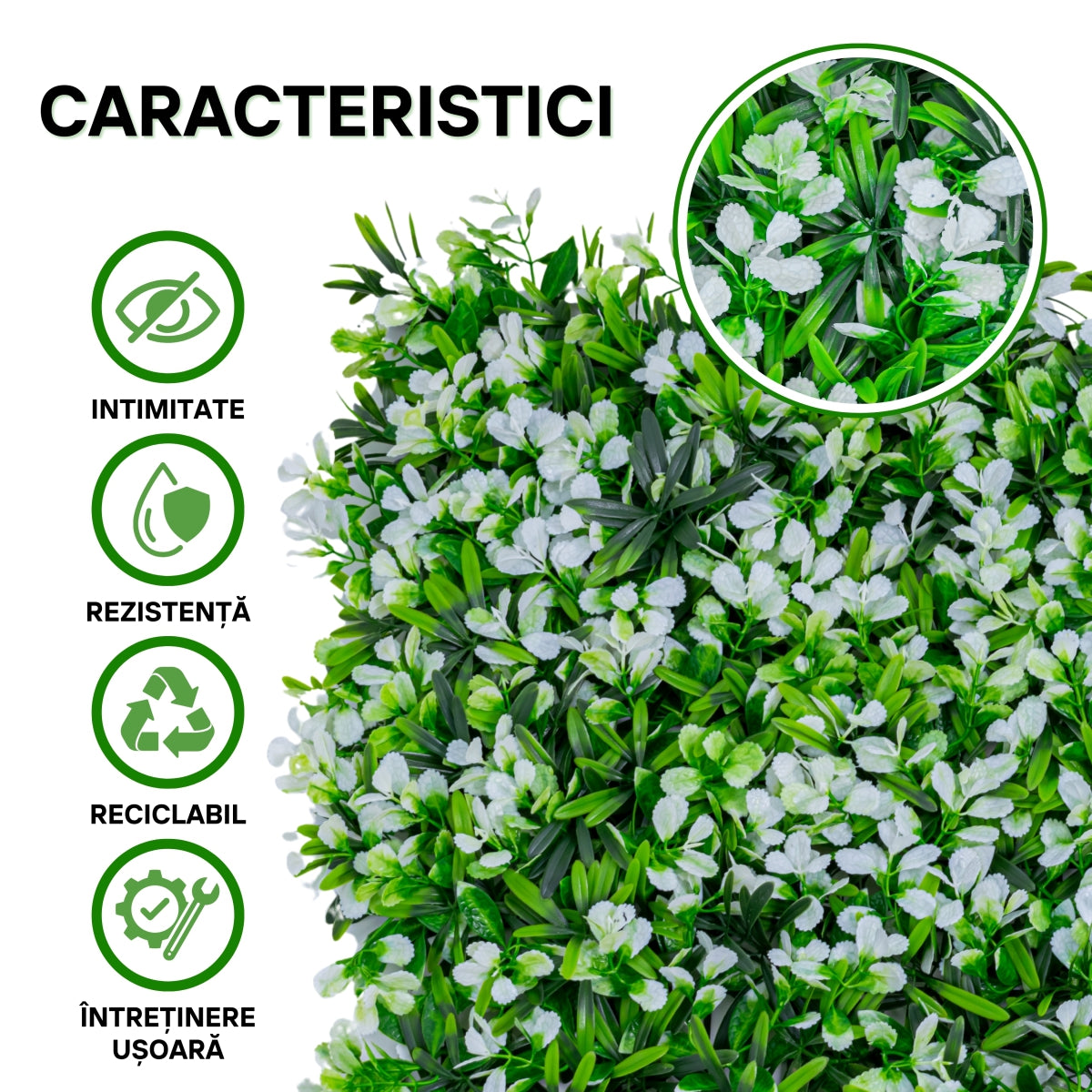 Panou din plante artificiale, cu frunze, Naimeed D5895, Alb-Verde, 600x400mm