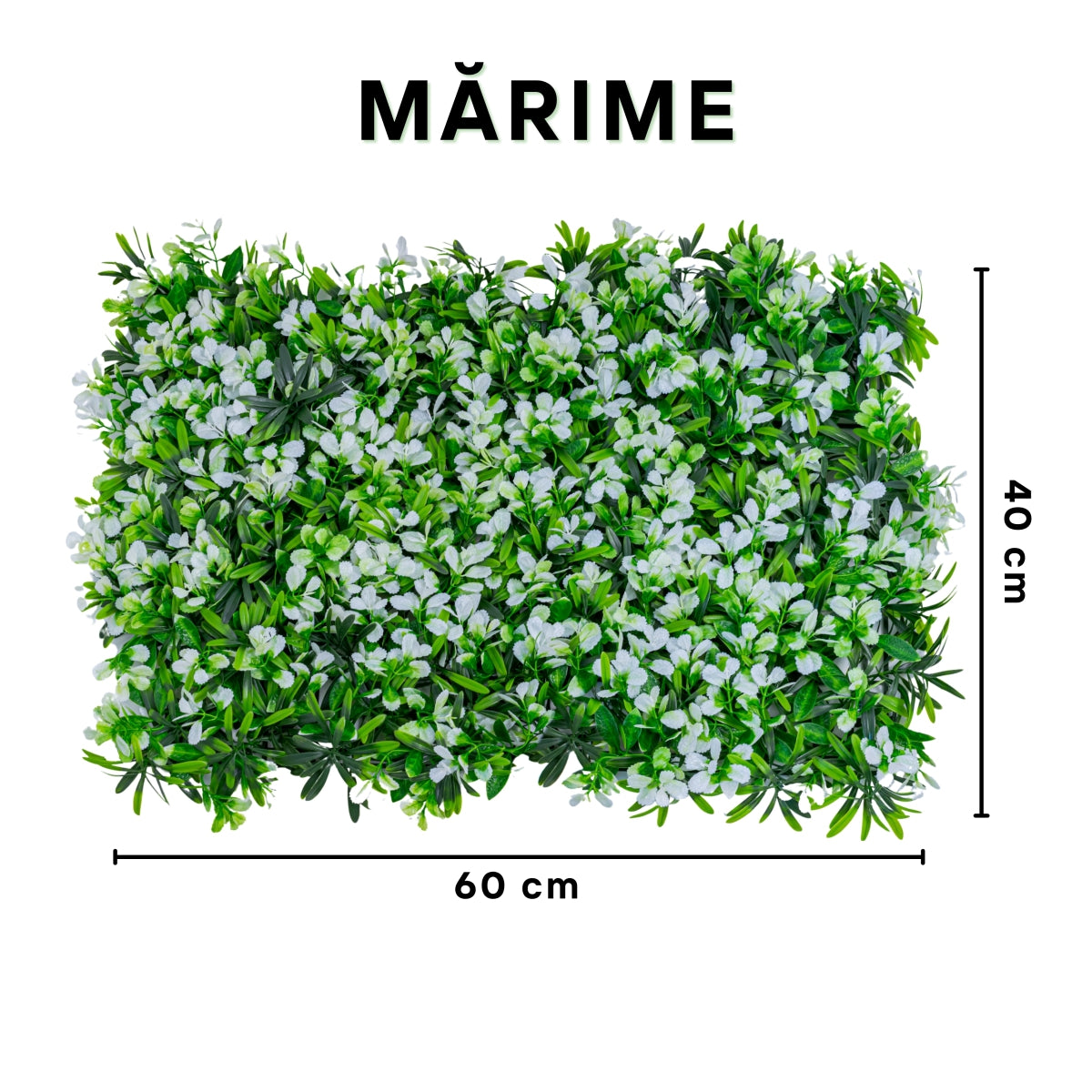 Panou din plante artificiale, cu frunze, Naimeed D5895, Alb-Verde, 600x400mm