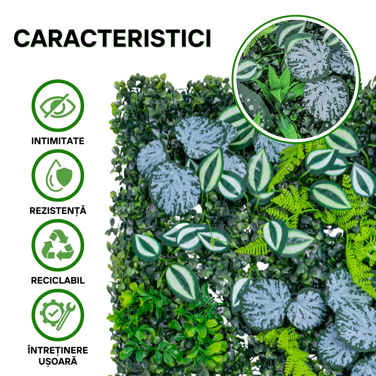 Panou din plante artificiale, cu frunze, Naimeed D5897, Verde Multicolor, 600x400mm