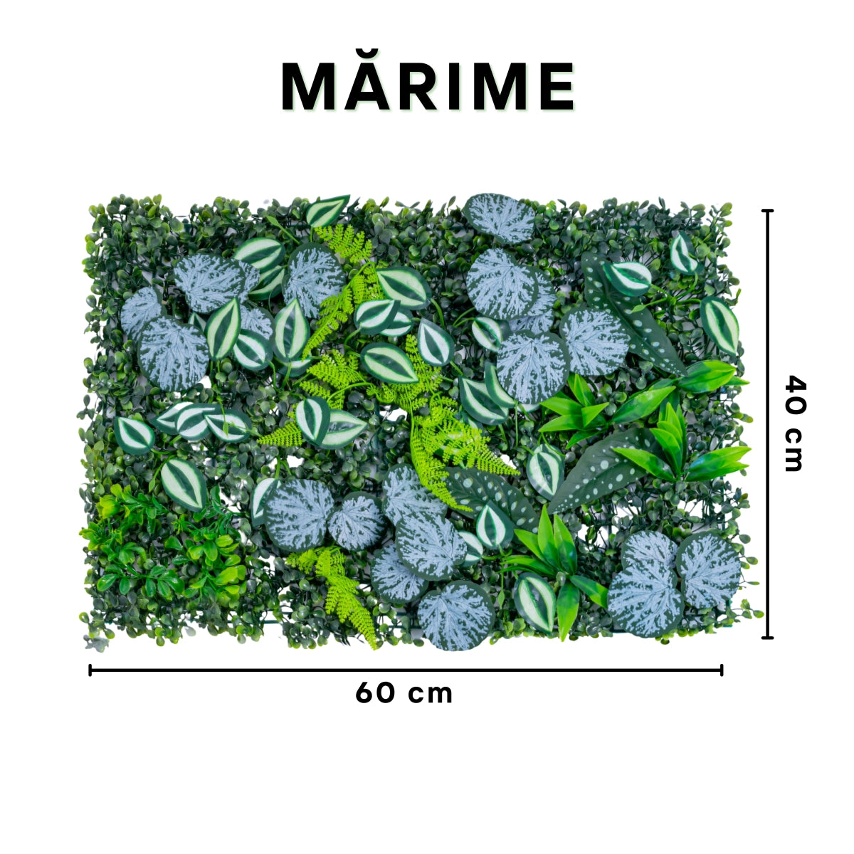 Panou din plante artificiale, cu frunze, Naimeed D5897, Verde Multicolor, 600x400mm