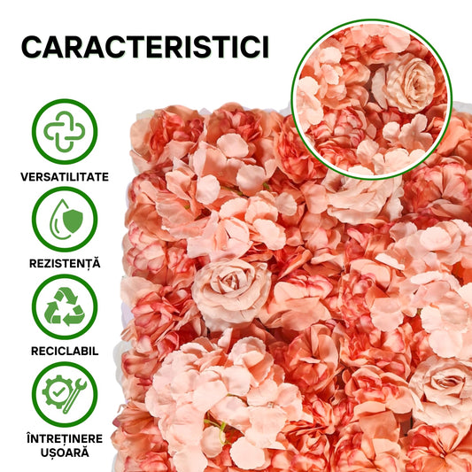 Panou din plante artificiale cu flori, Naimeed D5909, Rosu, 600x400mm