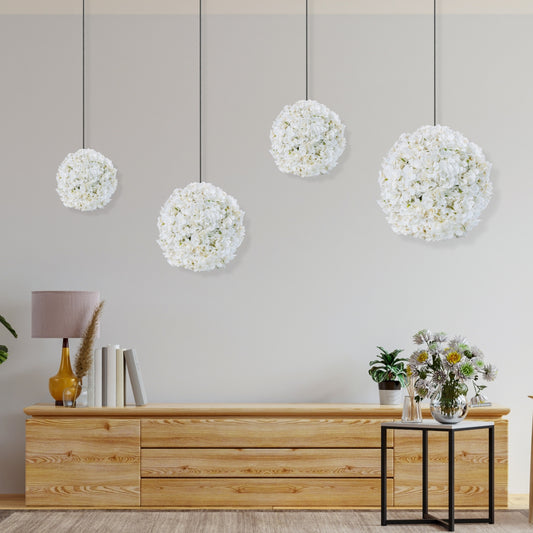 Sfera din plante artificiale, cu flori, Naimeed D5926, Alb, 150mm