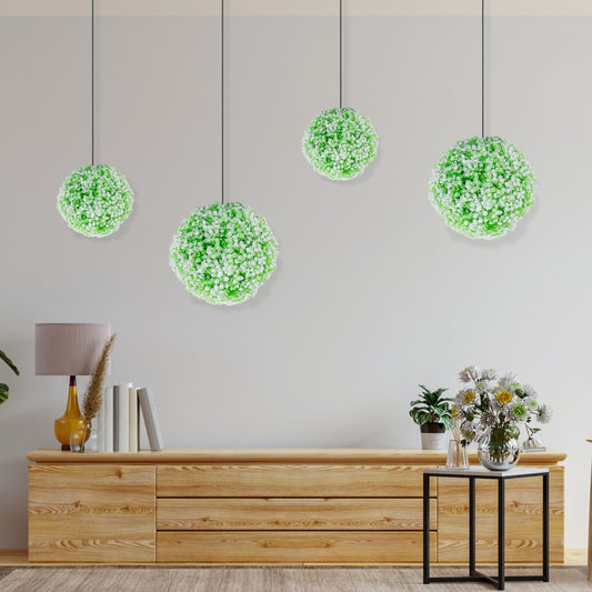 Sfera din plante artificiale, cu flori, Naimeed D5931, Verde-Alb, 280mm