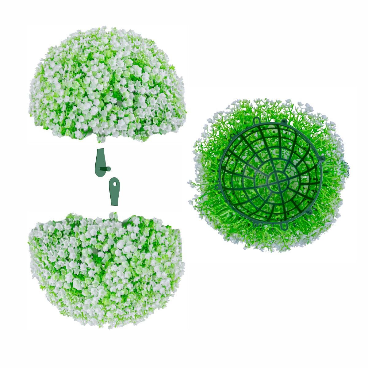 Sfera din plante artificiale, cu flori, Naimeed D5931, Verde-Alb, 280mm