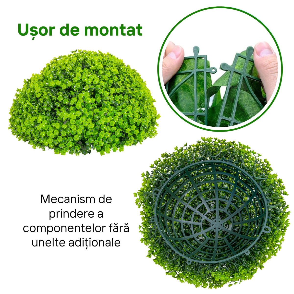 Sfera din plante artificiale, cu flori, Naimeed D5935, Verde Inchis, 280mm