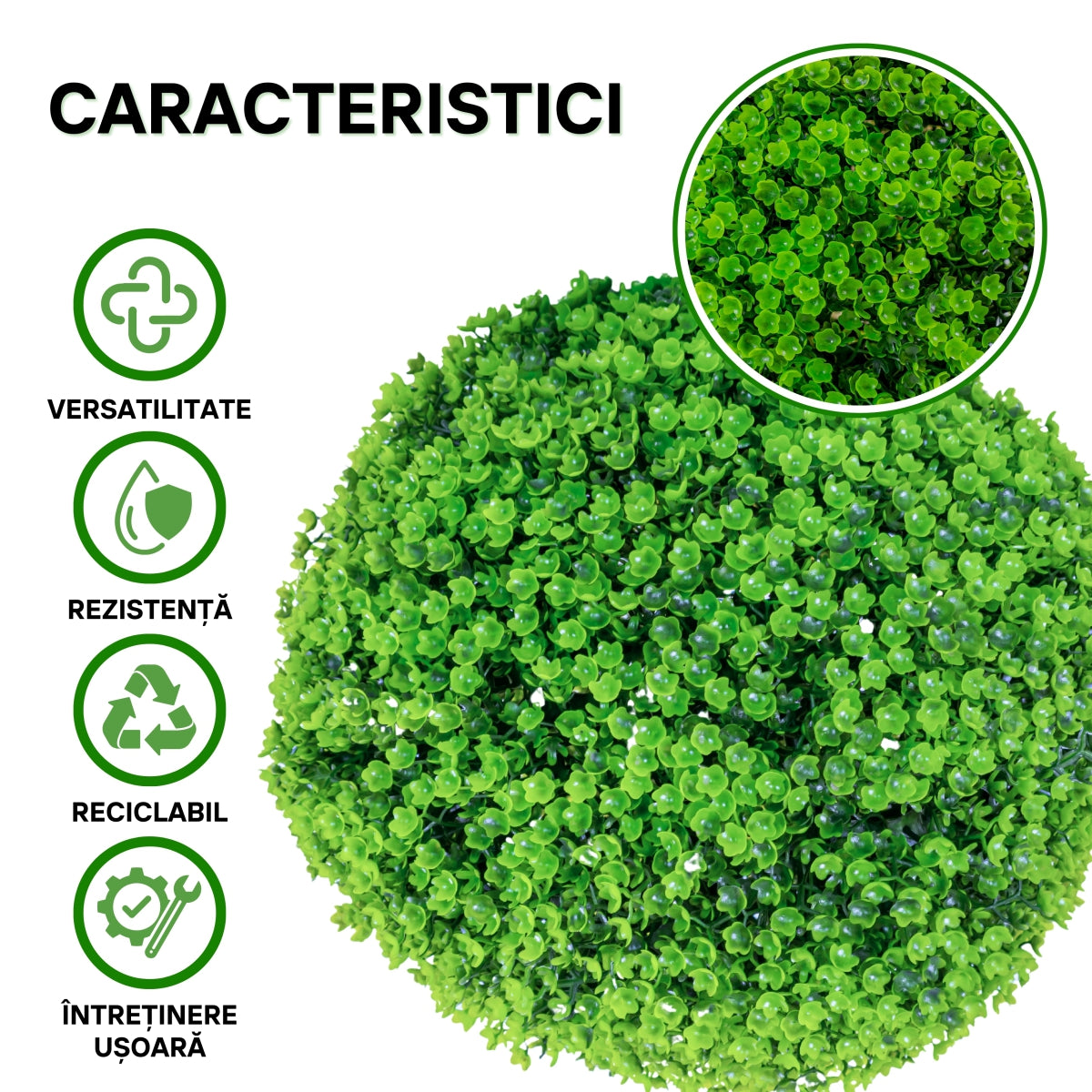 Sfera din plante artificiale, cu flori, Naimeed D5935, Verde Inchis, 280mm