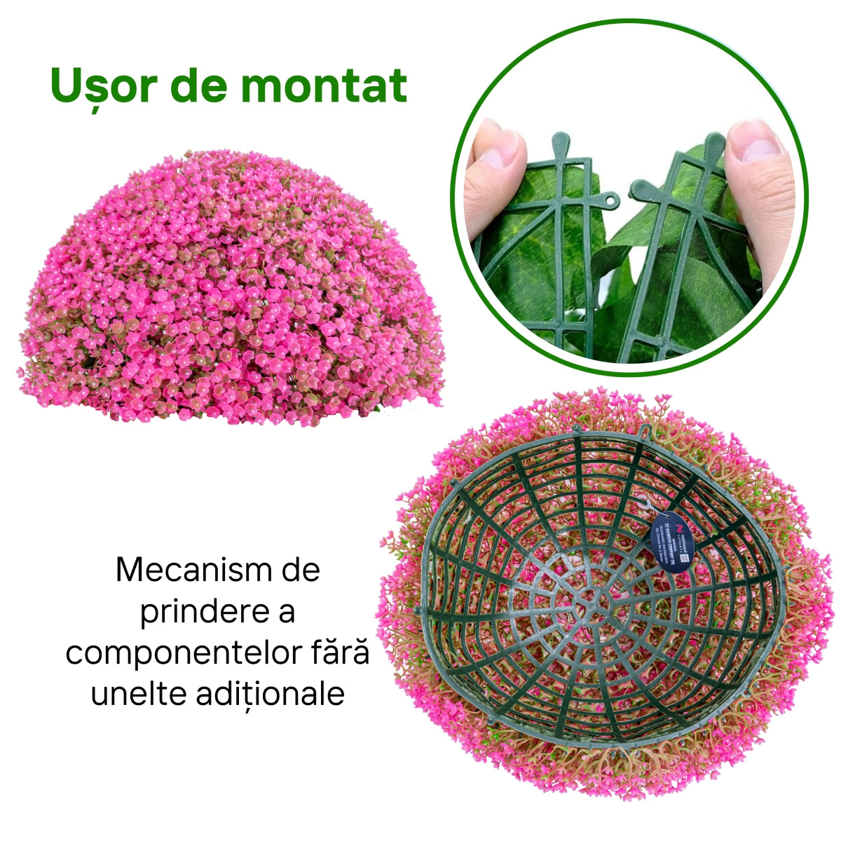 Sfera din plante artificiale, cu flori, Naimeed D5940, Roz Inchis, 200mm