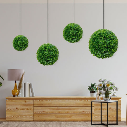 Sfera din plante artificiale, cu flori, Naimeed D5953, Verde intens, 150mm