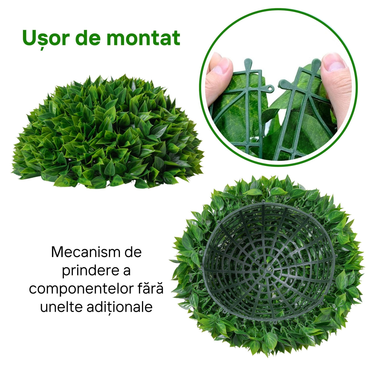 Sfera din plante artificiale, cu flori, Naimeed D5954, Verde intens, 100mm