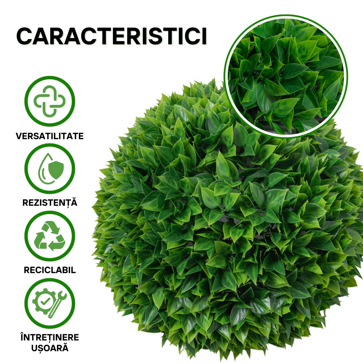 Sfera din plante artificiale, cu flori, Naimeed D5954, Verde intens, 100mm
