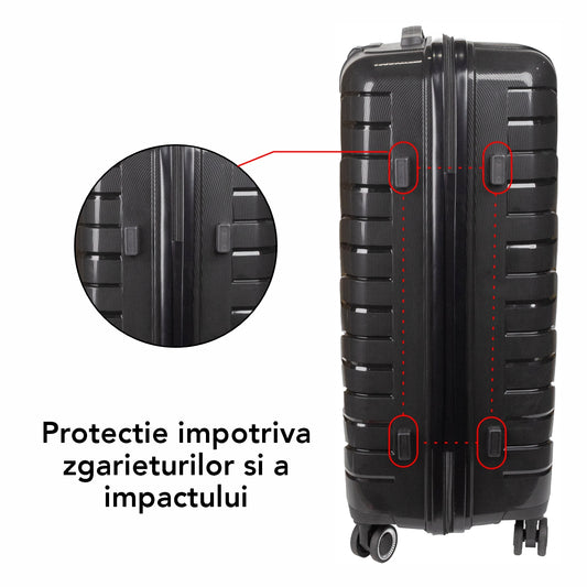 Troler voiaj Mare L, StowAway, Naimeed D5962, 4 roti duble 360 grade detasabile , PP, inchidere cifru, Negru, 44x26x61cm