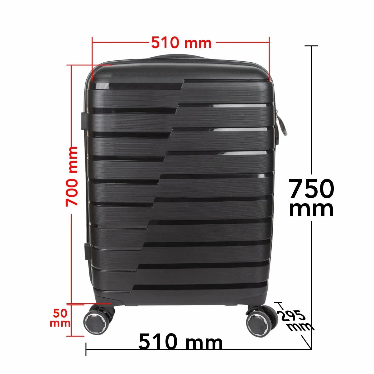 Troler voiaj Mare XL, StowAway, Naimeed D5962, 4 roti duble 360 grade detasabile , PP, inchidere cifru, Negru, 51x29.5x70cm - 221.ro