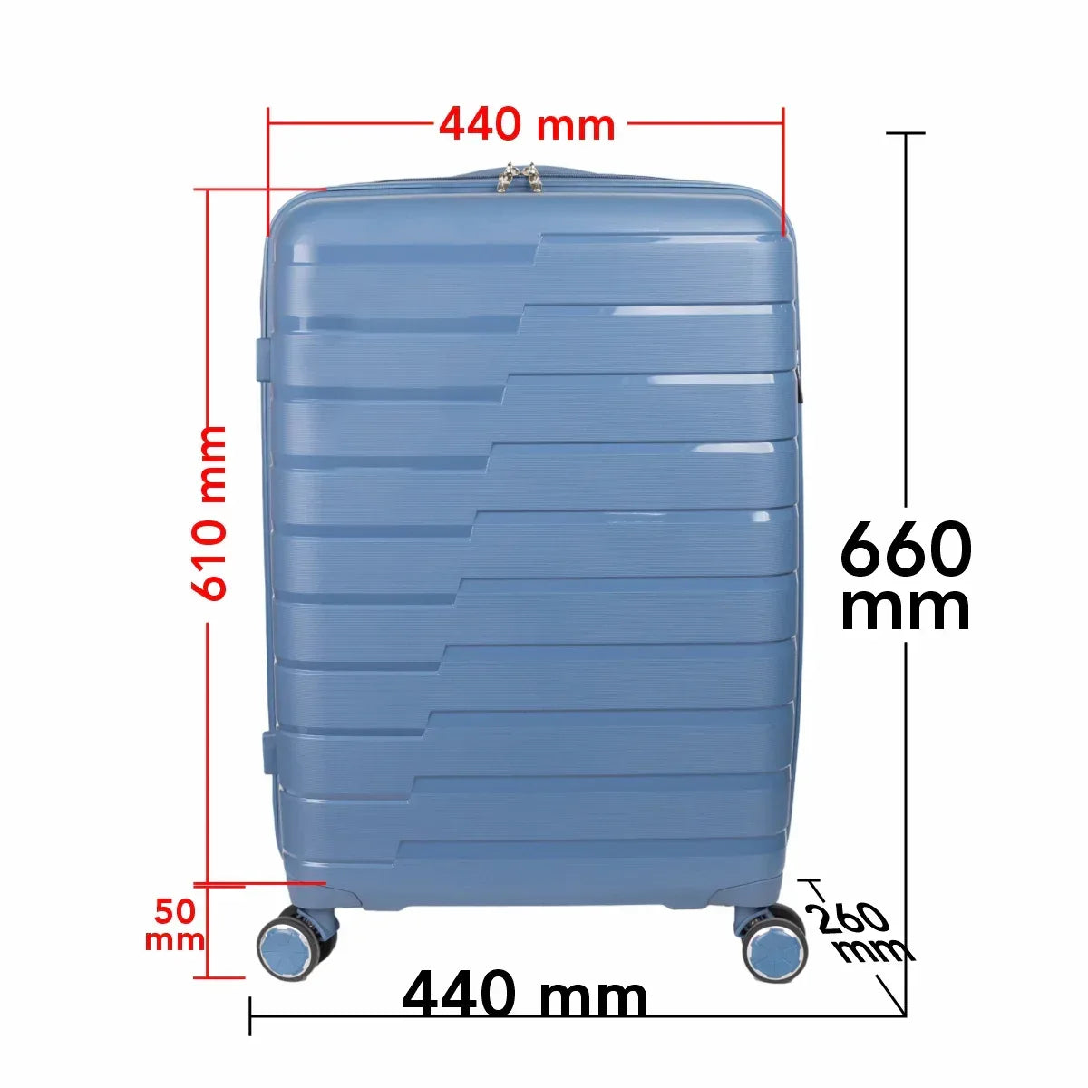 Troler voiaj Mare L, StowAway, Naimeed D5963, 4 roti duble 360 grade detasabile , PP, inchidere cifru, Albastru, 44x26x61cm - 221.ro