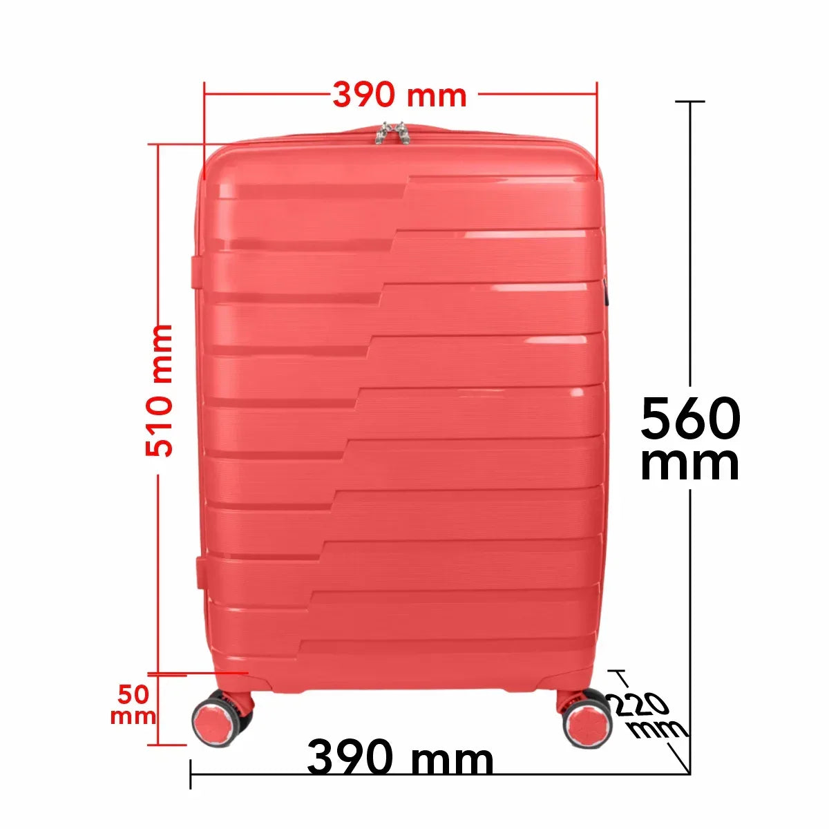 Troler voiaj Mediu M, StowAway, Naimeed D5964, 4 roti duble 360 grade detasabile , PP, inchidere cifru, Rosu, 39x22x51cm - 221.ro