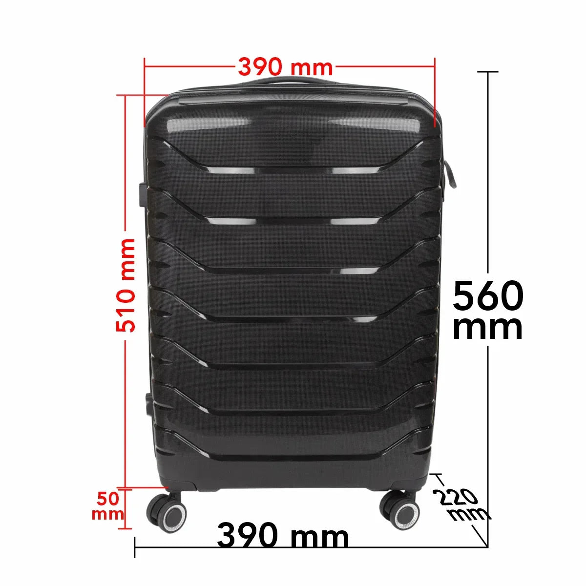 Troler voiaj Mediu M, StowAway, Naimeed D5966, 4 roti duble 360 grade detasabile , PP, inchidere cifru, Negru, 39x22x51cm - 221.ro