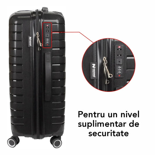 Troler voiaj Mic S, StowAway, Naimeed D5966, 4 roti duble 360 grade detasabile , PP, inchidere cifru, Negru, 37x20x48cm - 221.ro