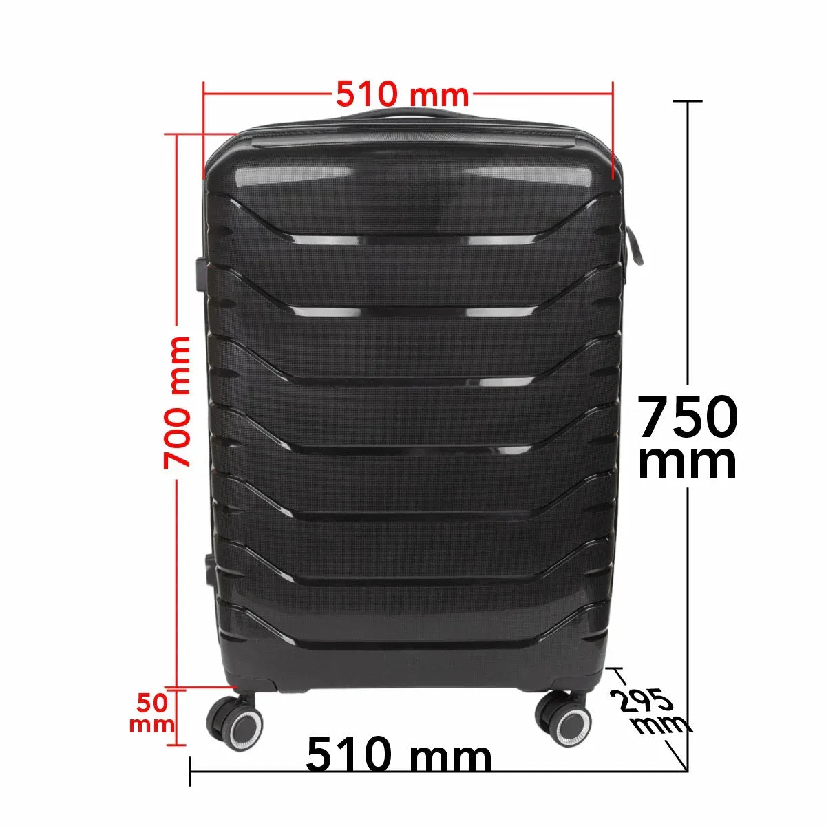 Troler voiaj Mare XL, StowAway, Naimeed D5966, 4 roti duble 360 grade detasabile , PP, inchidere cifru, Negru, 51x29.5x70cm - 221.ro