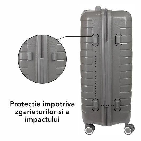Troler voiaj Mare L, StowAway, Naimeed D5967, 4 roti duble 360 grade, PP, inchidere cifru, Gri, 44x26x61cm - 221.ro