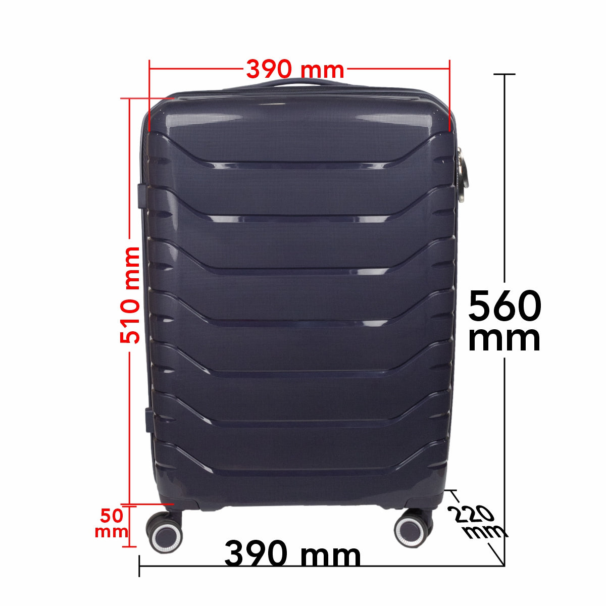 Troler voiaj Mediu M, StowAway, Naimeed D5968, 4 roti duble 360 grade detasabile , PP, inchidere cifru, Mov Inchis, 39x22x51cm