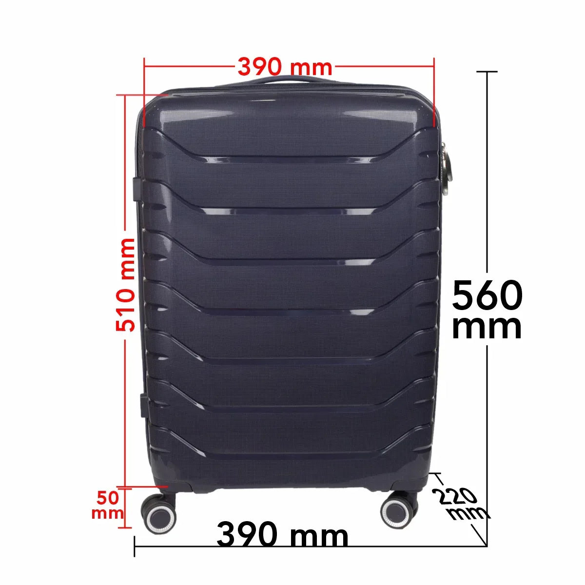 Troler voiaj Mediu M, StowAway, Naimeed D5968, 4 roti duble 360 grade detasabile , PP, inchidere cifru, Mov Inchis, 39x22x51cm - 221.ro