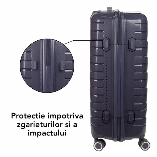 Troler voiaj Mare L, StowAway, Naimeed D5968, 4 roti duble 360 grade detasabile , PP, inchidere cifru, Mov Inchis, 44x26x61cm