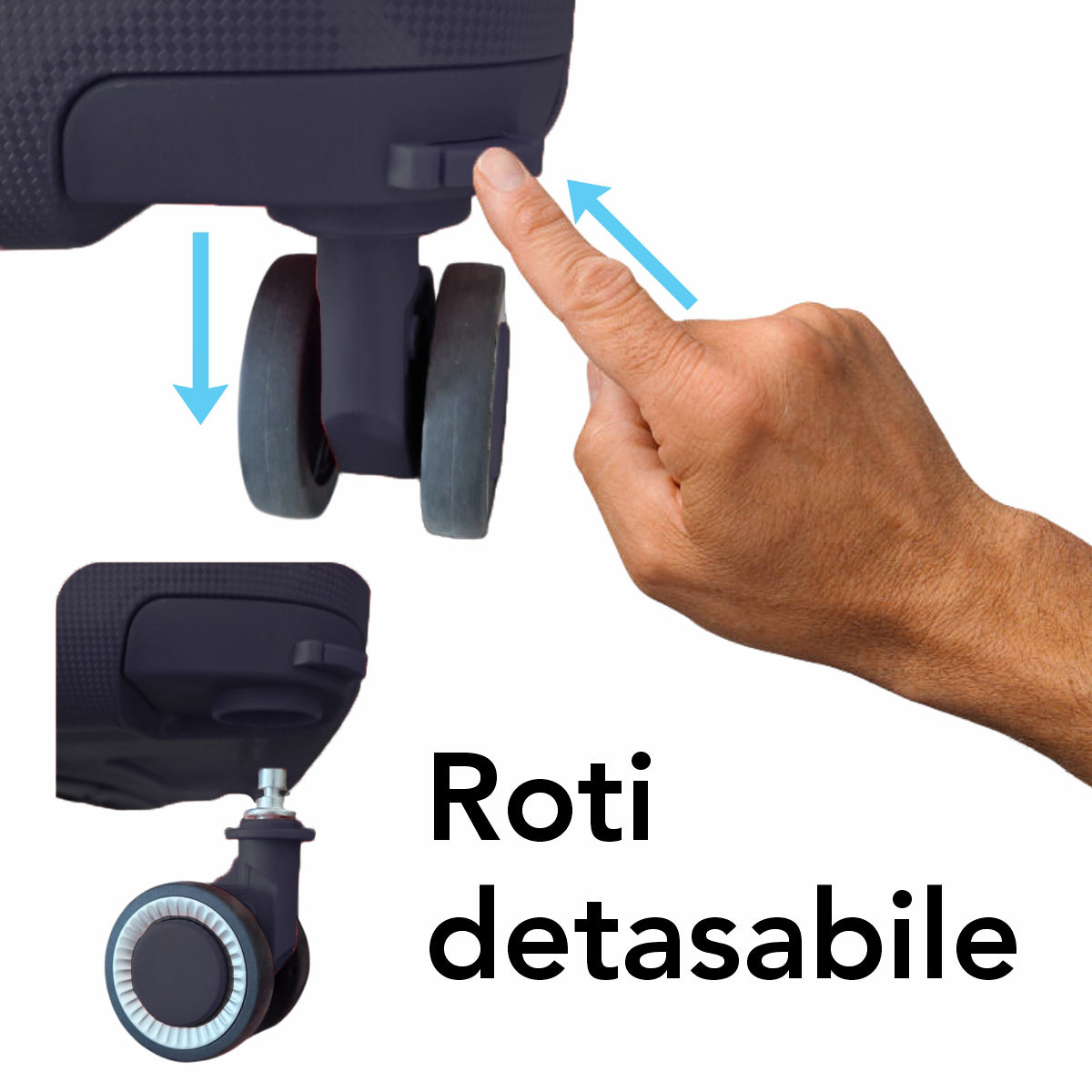 Troler voiaj Mediu M, StowAway, Naimeed D5968, 4 roti duble 360 grade detasabile , PP, inchidere cifru, Mov Inchis, 39x22x51cm