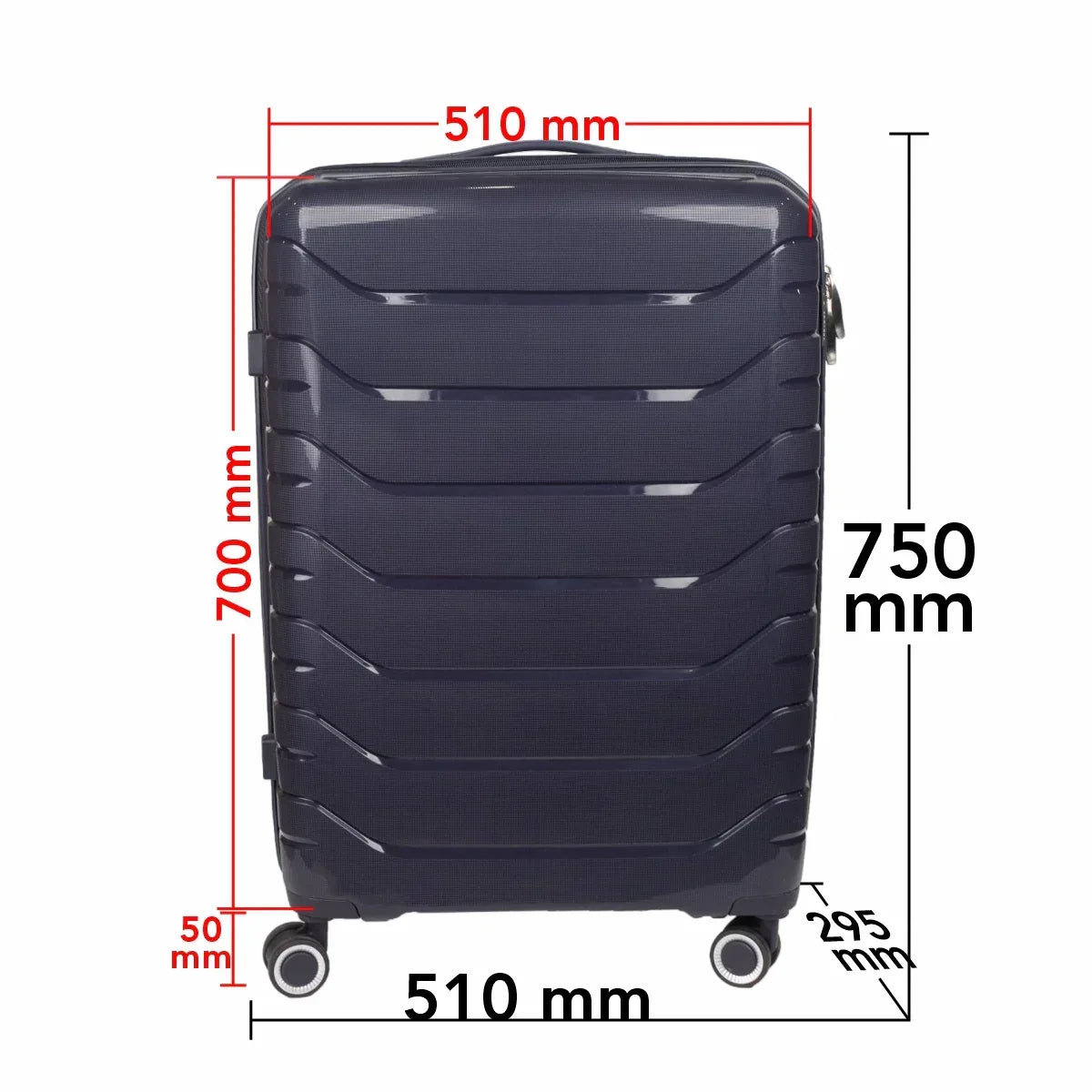 Troler voiaj Mare XL, StowAway, Naimeed D5968, 4 roti duble 360 grade detasabile , PP, inchidere cifru, Mov Inchis, 51x29.5x70cm - 221.ro