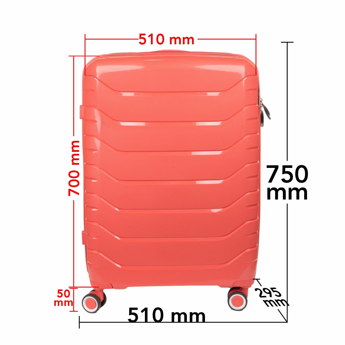 Troler voiaj Mare XL, StowAway, Naimeed D5969, 4 roti duble 360 grade detasabile , PP, inchidere cifru, Rosu, 51x29.5x70cm