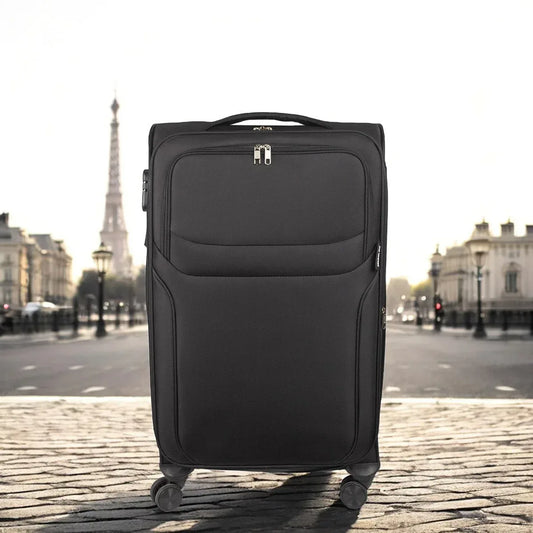 Troler voiaj Mare, Naimeed D5971, 4 roti duble 360 grade, material textil, inchidere cifru, Negru, 46x31x73cm - 221.ro