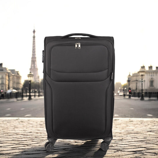 Troler voiaj Mic, Naimeed D5971, 4 roti duble 360 grade, material textil, inchidere cifru, Negru, 36x23x52cm