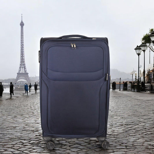 Troler voiaj Mic, Naimeed D5972, 4 roti duble 360 grade, material textil, inchidere cifru, Albastru, 36x23x52cm