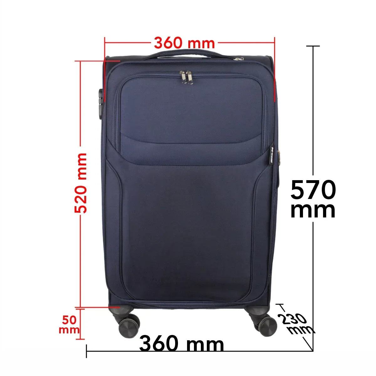 Troler voiaj Mare, Naimeed D5972, 4 roti duble 360 grade, material textil, inchidere cifru, Albastru, 46x31x73cm - 221.ro