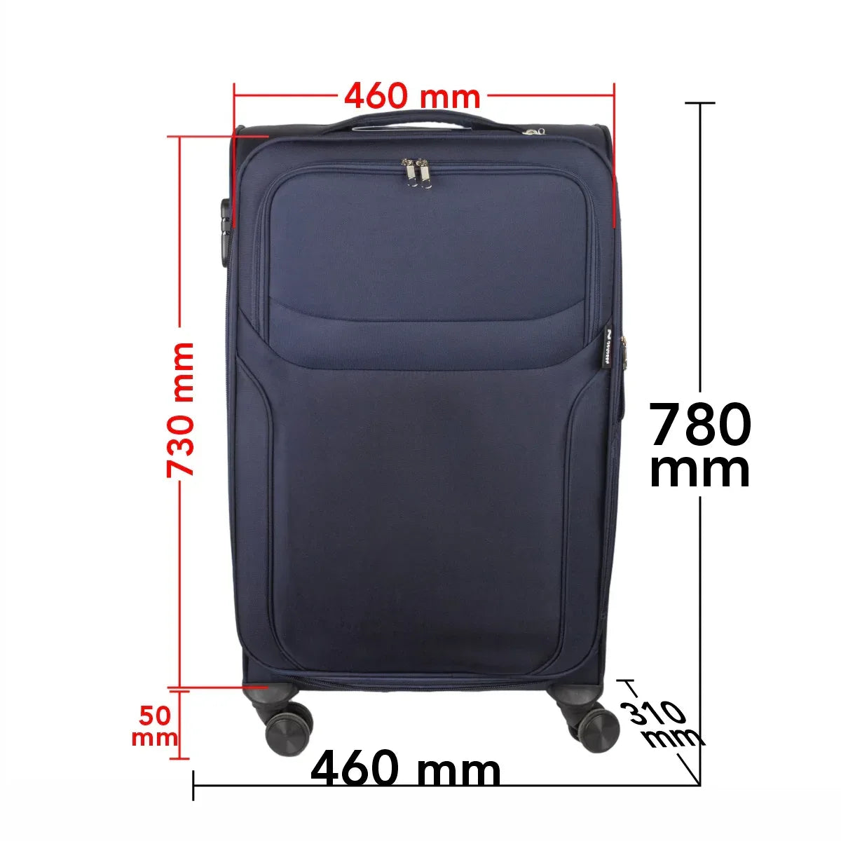 Troler voiaj Mic, Naimeed D5972, 4 roti duble 360 grade, material textil, inchidere cifru, Albastru, 36x23x52cm - 221.ro