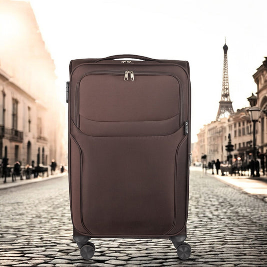 Troler voiaj Mediu, Naimeed D5973, 4 roti duble 360 grade, material textil, inchidere cifru, Maro, 41x27x62cm