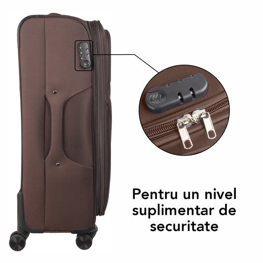 Troler voiaj Mare, Naimeed D5973, 4 roti duble 360 grade, material textil, inchidere cifru, Maro, 46x31x73cm