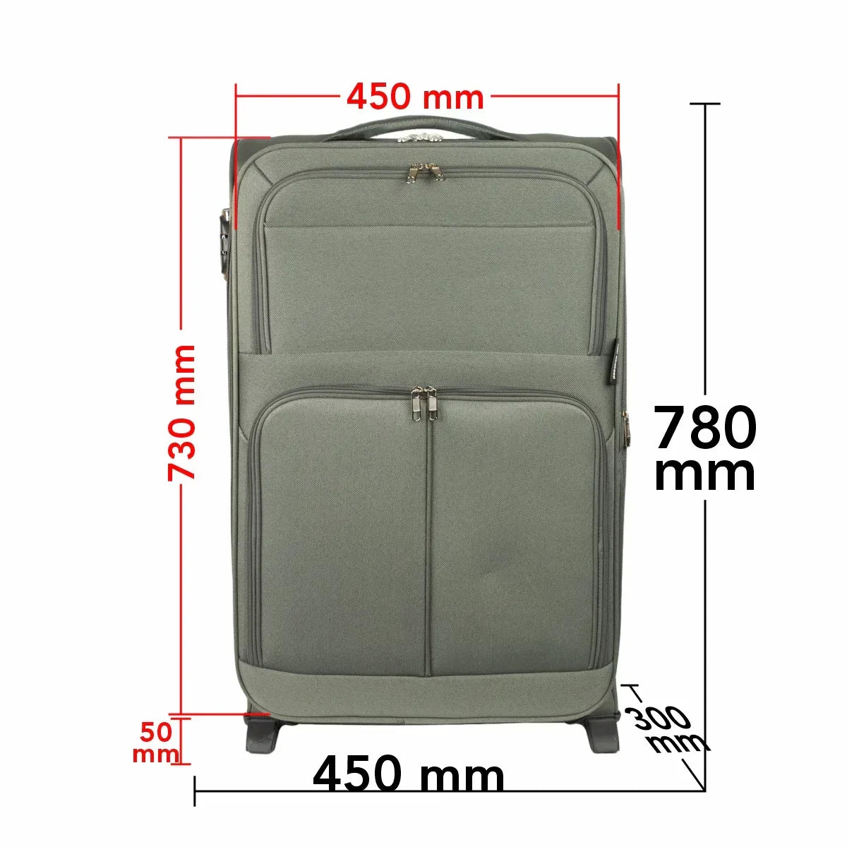 Troler voiaj Mare, Naimeed D5975, 2 roti, material textil, inchidere cifru, Kaki, 45x30x73cm - 221.ro
