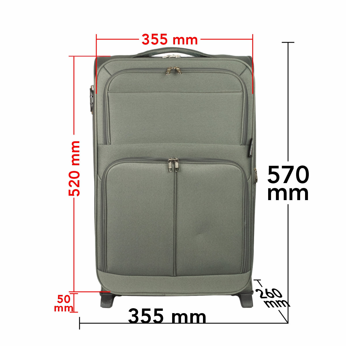Troler voiaj Mic, Naimeed D5975, 2 roti, material textil, inchidere cifru, Kaki, 35.5x26x52cm