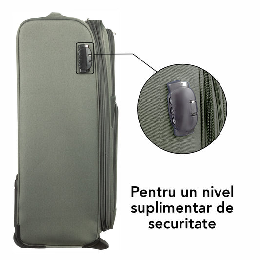 Troler voiaj Mic, Naimeed D5975, 2 roti, material textil, inchidere cifru, Kaki, 35.5x26x52cm
