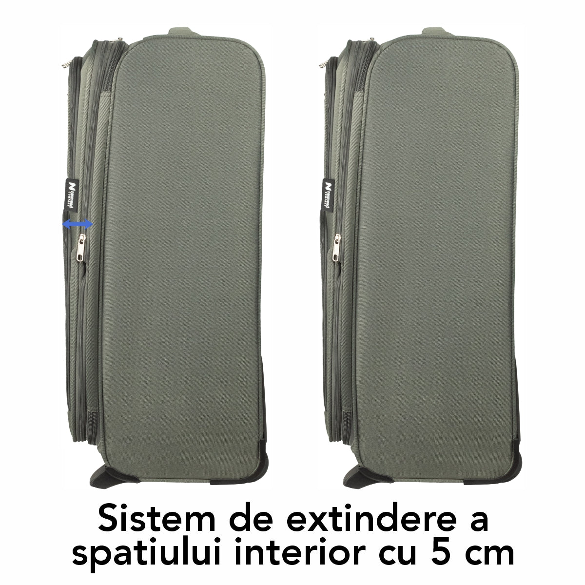 Troler voiaj Mic, Naimeed D5975, 2 roti, material textil, inchidere cifru, Kaki, 35.5x26x52cm