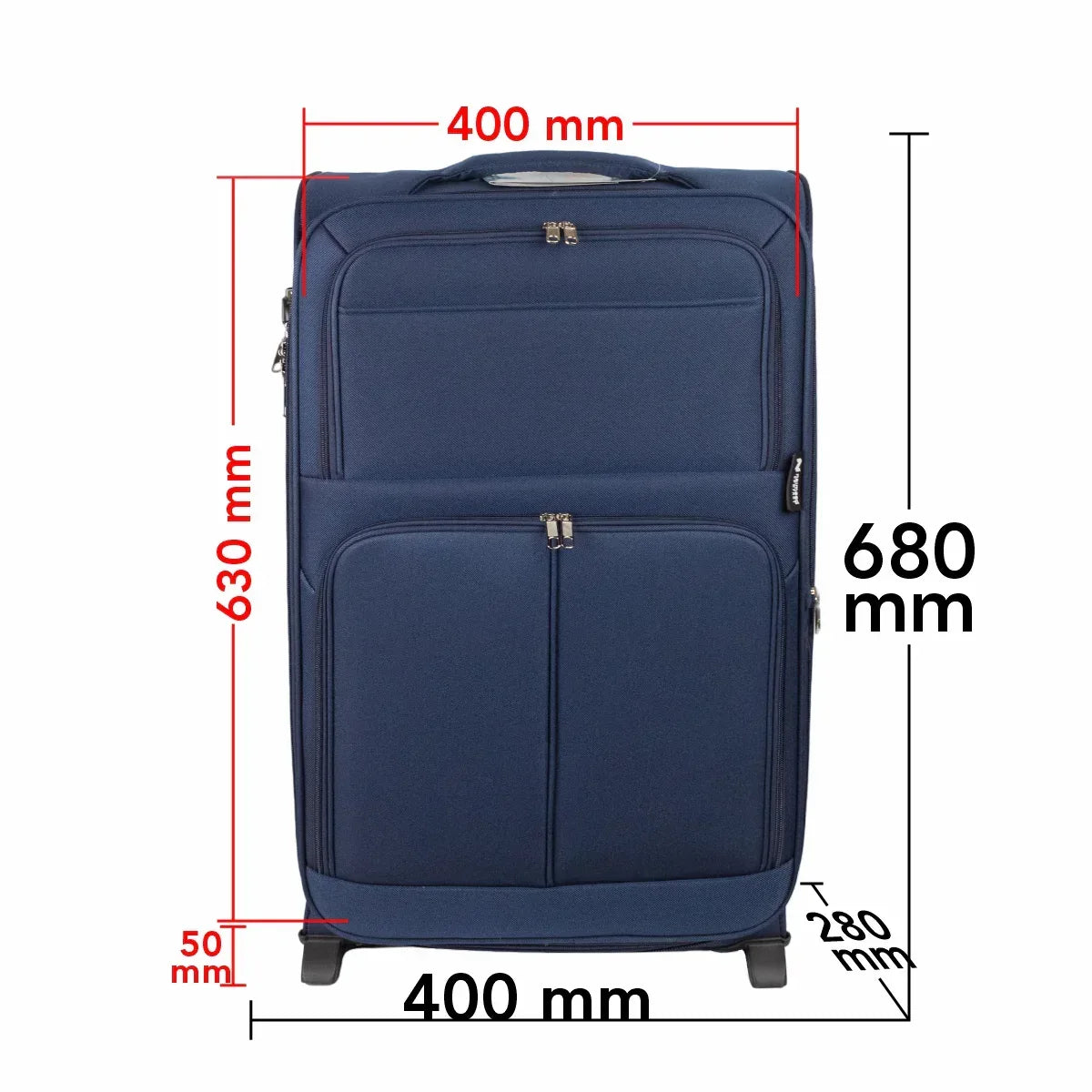 Troler voiaj Mediu, Naimeed D5976, 2 roti, material textil, inchidere cifru, Albastru, 40x28x63cm - 221.ro
